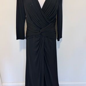 Tadashi Shoji Black Long-Sleeve Draped Knot Dress